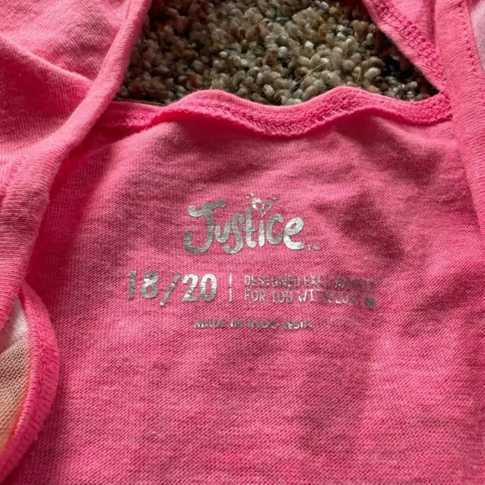 Justice Girls 18/20 Sleeveless Tank Top Meet Me in Paris Pink Stripes